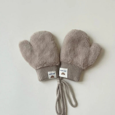 1-4 Y Baby Cartoon Bear Label Γάντια Χειμώνας ζεστά παιδικά γάντια για κορίτσια μαλακή γούνα Παιδιά νήπιο Χοντρό παιδικό δέρας γάντια κινουμένων σχεδίων