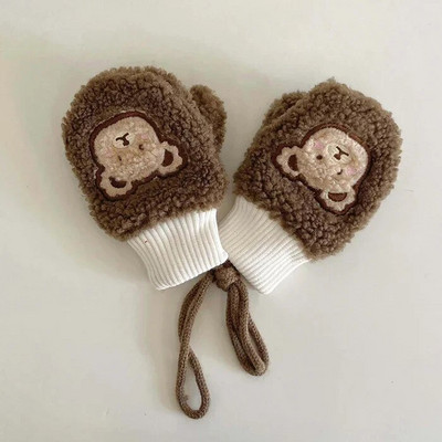 1-4 Y Baby Cartoon Bear Label Γάντια Χειμώνας ζεστά παιδικά γάντια για κορίτσια μαλακή γούνα Παιδιά νήπιο Χοντρό παιδικό δέρας γάντια κινουμένων σχεδίων