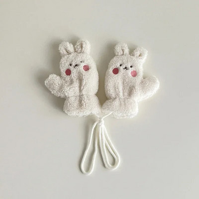 1-4 Y Baby Cartoon Bear Label Γάντια Χειμώνας ζεστά παιδικά γάντια για κορίτσια μαλακή γούνα Παιδιά νήπιο Χοντρό παιδικό δέρας γάντια κινουμένων σχεδίων