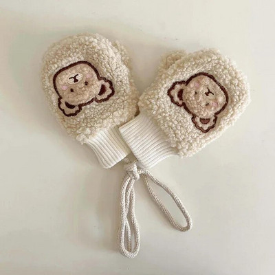 1-4 Y Baby Cartoon Bear Label Γάντια Χειμώνας ζεστά παιδικά γάντια για κορίτσια μαλακή γούνα Παιδιά νήπιο Χοντρό παιδικό δέρας γάντια κινουμένων σχεδίων