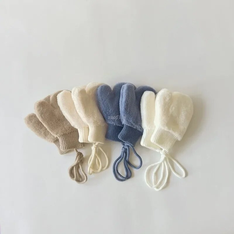 1-4 Y Baby Cartoon Bear Label Γάντια Χειμώνας ζεστά παιδικά γάντια για κορίτσια μαλακή γούνα Παιδιά νήπιο Χοντρό παιδικό δέρας γάντια κινουμένων σχεδίων