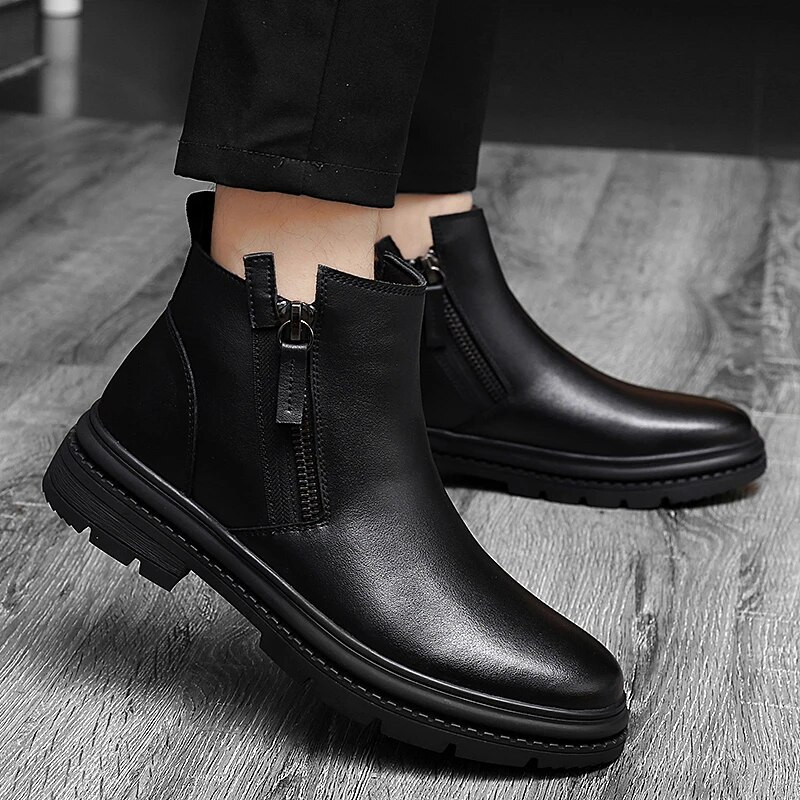 Külgtõmblukuga meeste saapad 2023 Meeste kingad Moodsad pahkluuni pluss sametist soojad meeste saapad Mitmekülgsed kulumiskindlad saapad