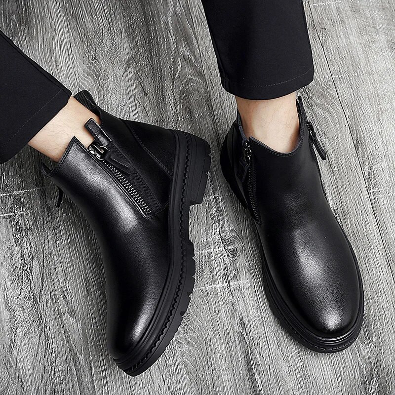 Külgtõmblukuga meeste saapad 2023 Meeste kingad Moodsad pahkluuni pluss sametist soojad meeste saapad Mitmekülgsed kulumiskindlad saapad