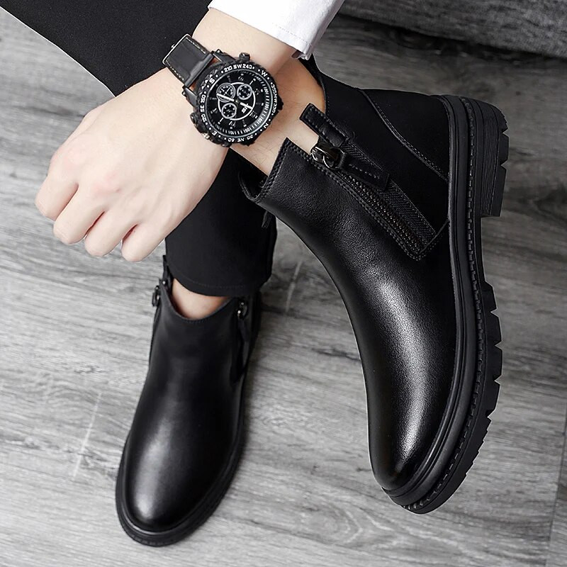 Külgtõmblukuga meeste saapad 2023 Meeste kingad Moodsad pahkluuni pluss sametist soojad meeste saapad Mitmekülgsed kulumiskindlad saapad