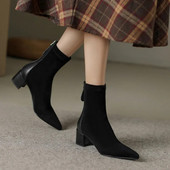 Γυναικεία ψηλοτάκουνα κομψά σέξι μποτάκια μονόχρωμα ραψίματα γυναικεία παπούτσια Φθινοπωρινά Νέα σουέτ μπότες μόδας με φερμουάρ Zapatos