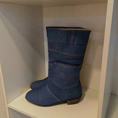 Ghete noi de damă, cu talie mijlocie, cu tocuri joase, cizme de cowboy casual Cizme de cowboy de toamnă și iarnă pentru femei