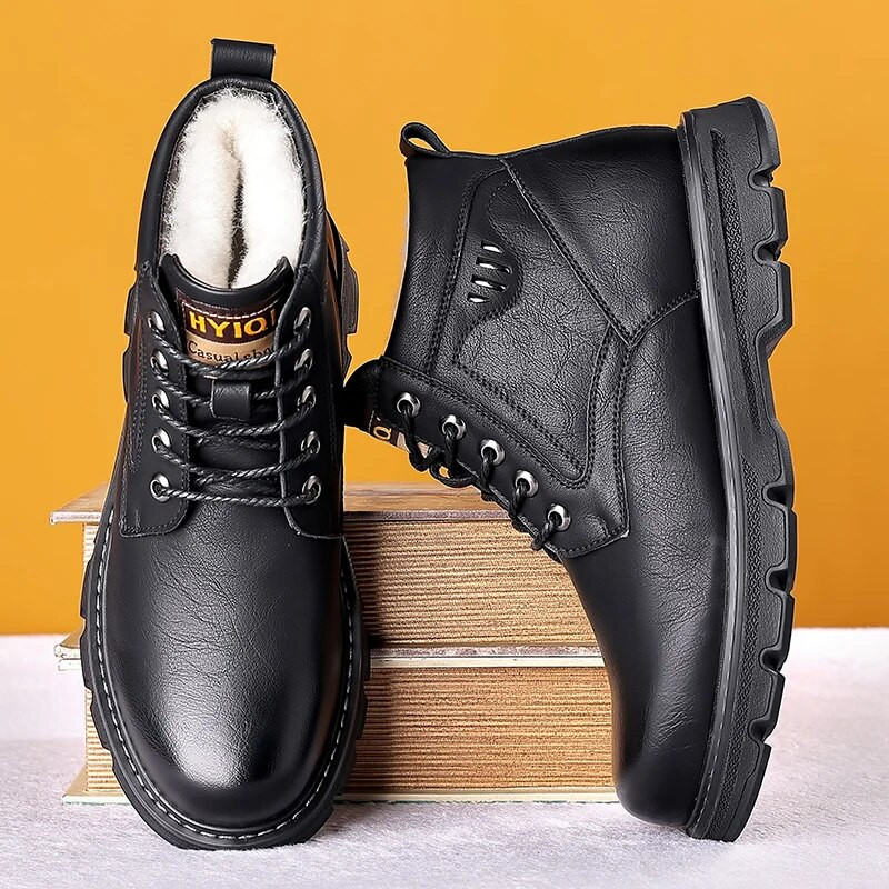 Plus Ανδρικές μπότες με κορδόνια καινούργια ανδρικά παπούτσια Χειμερινές ζεστές ανδρικές μπότες Κλασικές αδιάβροχες αντιολισθητικές κοντές μπότες με χοντρή σόλα Botines