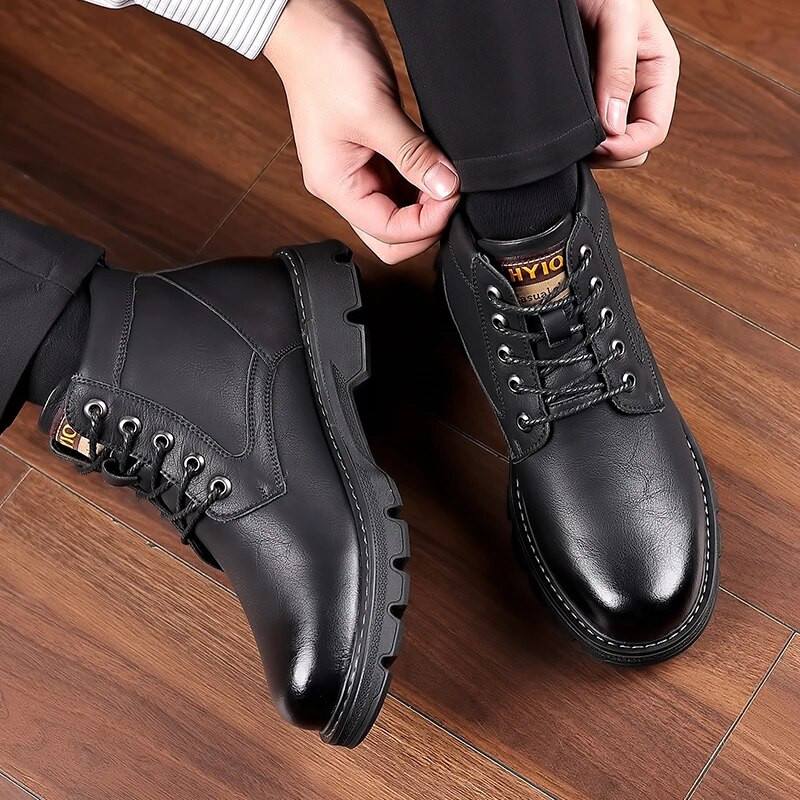Plus Ανδρικές μπότες με κορδόνια καινούργια ανδρικά παπούτσια Χειμερινές ζεστές ανδρικές μπότες Κλασικές αδιάβροχες αντιολισθητικές κοντές μπότες με χοντρή σόλα Botines