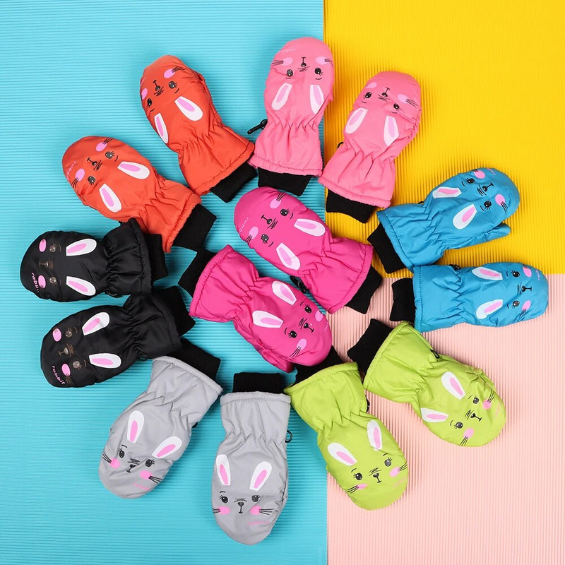 Mănuși pentru bebeluși pentru copii, iarnă, caldă, groasă, rezistentă la vânt, cu iepure de desene animate, mănuși cu degetul complet pentru copii, copii mici, băieți, fete, 0-5 ani