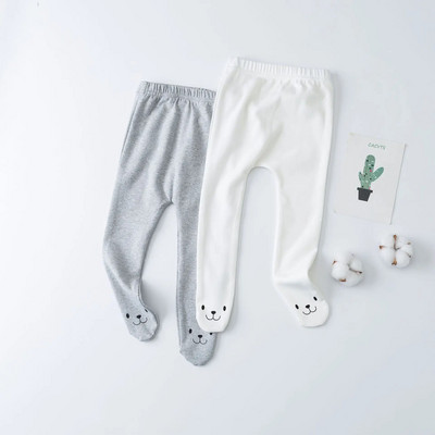 Zīdaiņu legingi silti Cute Bear apdruka Baby Cotton Mid Waist Bikses Zīdaiņu Baby Boy Girl Soma Pēdu Bikses Pat Zeķes bērnu bikses