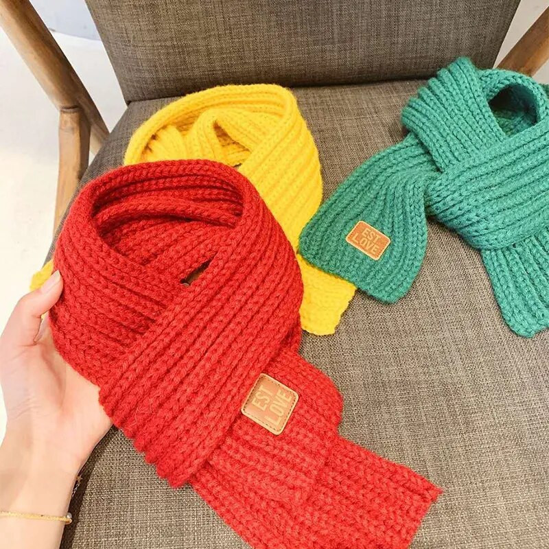 2022. aasta talvine laste värvid pehme kudumine villane termosall poistele tüdrukutele armas õuesoojem sall lastele tahke märgistatud sall