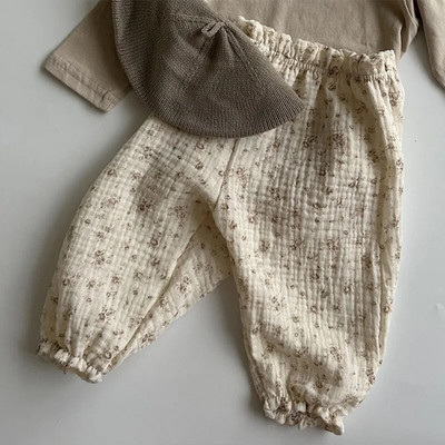 Pantaloni noi de vară pentru bebeluși 2023 pentru copii coreeni de primăvară, bumbac organic, ursuleț tigru, cu imprimeu floral, pantaloni lanternă pentru băieți și fete