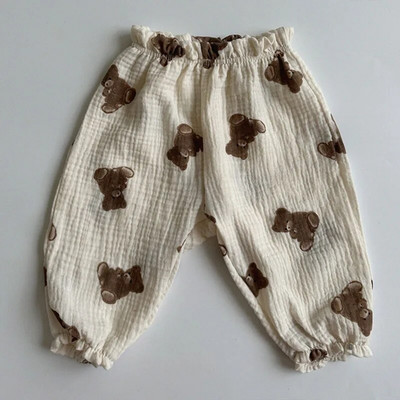 Pantaloni noi de vară pentru bebeluși 2023 pentru copii coreeni de primăvară, bumbac organic, ursuleț tigru, cu imprimeu floral, pantaloni lanternă pentru băieți și fete