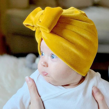Υπέροχο καπέλο μωρού με παπιγιόν Χαριτωμένο μονόχρωμο καπέλο μωρών για αγόρια τουρμπάνι Χειμερινό μαλακό χοντρό ζεστό βρέφος Καπέλο νήπιο Καπέλο Παιδικά καπέλα