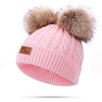 Ζεστά φθινοπωρινά χειμωνιάτικα καπέλα Κασκόλ για παιδιά μαλλί Pompom Βρεφικό καπέλο Παιδικό καπό Καπέλο αγόρια κορίτσια Πλεκτά κασκόλ Γάντια Beanie Caps