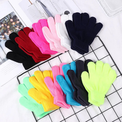 Winter Knitted Children`s Gloves Full Finger Boy Girl Glove Warm Thick Kids Gloves Baby Gloves Candy Color Cotton Mittens