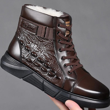Мъжки зимни памучни обувки Модни високи топли обувки с връзки в британски стил Топли плюшени плоски къси ботуши Мъжки памучни обувки Zapatillas Hombre