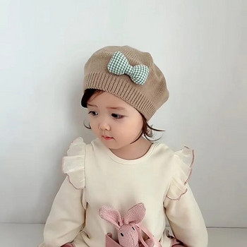 Φθινόπωρο Χειμώνας για μωρά για κοριτσάκια Καπέλα μπερέ Γλυκό καρό φιόγκο πλεκτό καπέλο καραμέλα Χρώμα Princess Beanie Cap Παιδικά αξεσουάρ Φωτογραφία στηρίγματα