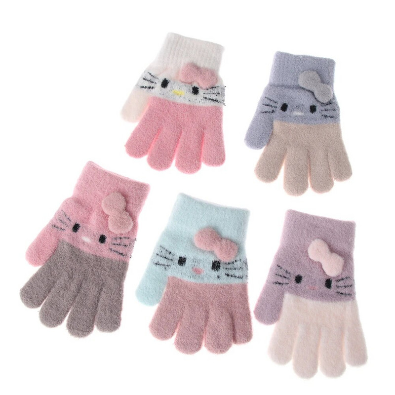 1 Ζεύγος Χειμερινά πλεκτά παιδικά γάντια Ζεστά μαλακά κινούμενα σχέδια από μαλλί κουνελιού Παιδικά γάντια Παιδικά γάντια για αγόρια κορίτσια με πλήρες δάχτυλο για 3-10 ετών