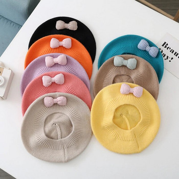 Καρό Φιόγκος Baby Beret Vintage Πλεκτό Καπέλο Μπερέ για Παιδιά Μονόχρωμο Ζεστό Καλλιτέχνης Ζωγράφος Καπέλο Φθινόπωρο Χειμώνας