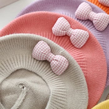 Καρό Φιόγκος Baby Beret Vintage Πλεκτό Καπέλο Μπερέ για Παιδιά Μονόχρωμο Ζεστό Καλλιτέχνης Ζωγράφος Καπέλο Φθινόπωρο Χειμώνας