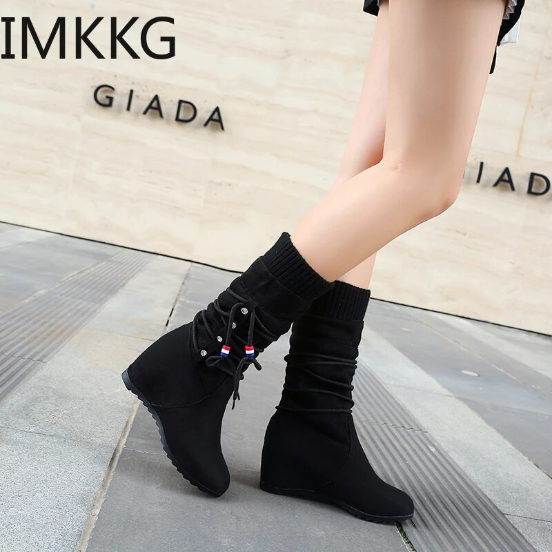 Noua toamnă iarnă 2019 cizme de damă cizme de frecat la modă până la jumătatea gambei cizme de zăpadă pentru femei Q00260