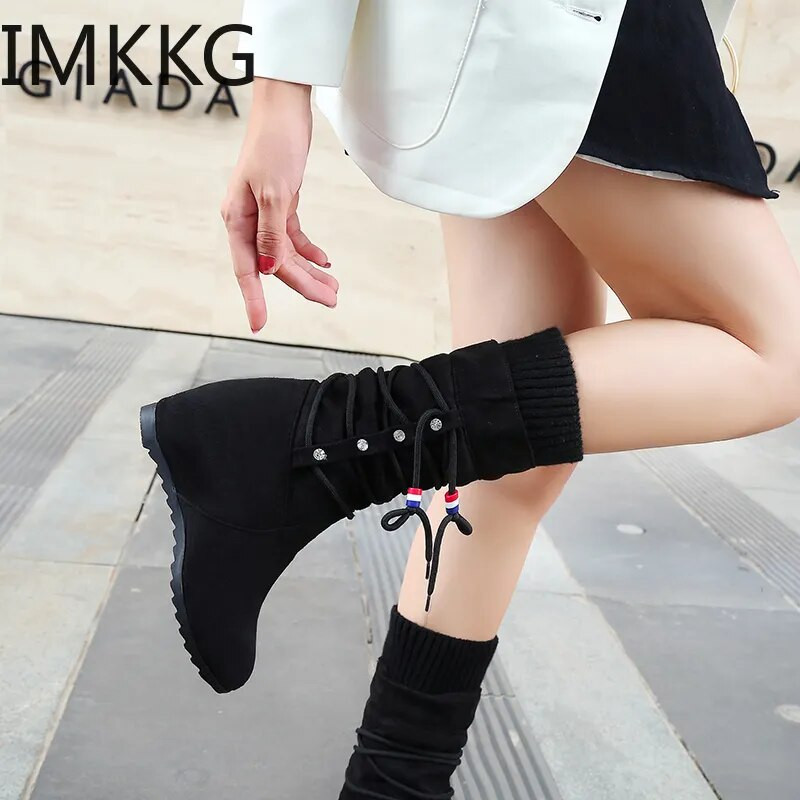 Noua toamnă iarnă 2019 cizme de damă cizme de frecat la modă până la jumătatea gambei cizme de zăpadă pentru femei Q00260