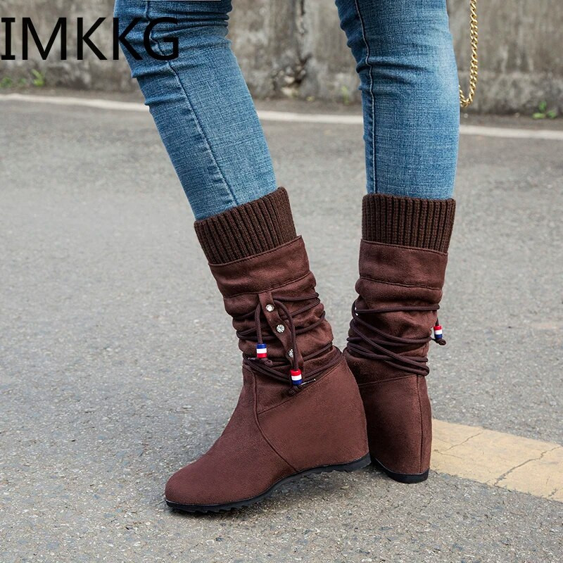 Noua toamnă iarnă 2019 cizme de damă cizme de frecat la modă până la jumătatea gambei cizme de zăpadă pentru femei Q00260