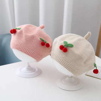 Χαριτωμένο Cherry Baby Beret Καπέλο μονόχρωμο Ζεστό πλεκτό καπέλο Beanie για βρέφος αγόρι κοριτσάκι Κορεάτικο Winter Kids Καλλιτέχνης ζωγράφος Καπέλα καπό