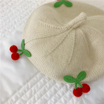 Χαριτωμένο Cherry Baby Beret Καπέλο μονόχρωμο Ζεστό πλεκτό καπέλο Beanie για βρέφος αγόρι κοριτσάκι Κορεάτικο Winter Kids Καλλιτέχνης ζωγράφος Καπέλα καπό