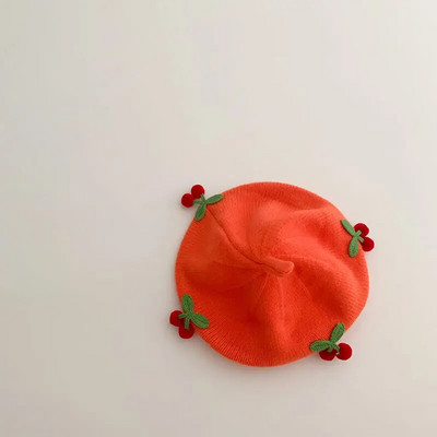 Aranyos cseresznye bébi svájcisapka egyszínű meleg kötött sapka csecsemő fiú lány koreai téli gyerekek művész festő sapkák motorháztető