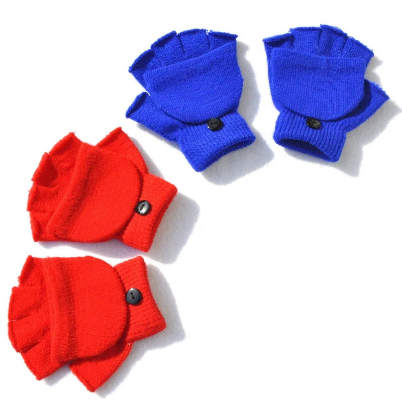 Πυκνωμένα ζεστά βρεφικά γάντια Παιδικά μαθητής μαθητής Χειμερινά πλεκτά γάντια Γάντια με μισό δάχτυλο για παιδικά γάντια πλεξίματος 5-11 ετών