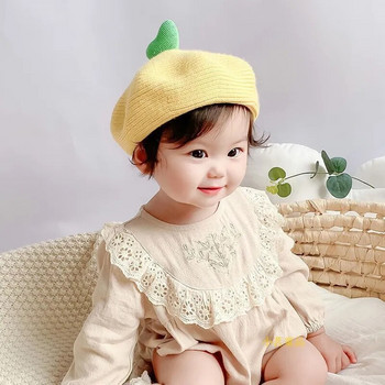 Есенна нова бебешка барета за момичета със сърце Бебешка плетена шапка Прекрасна шапка за рисуване Зимни топли шапки Реквизит за снимки на малки деца 1-3 години