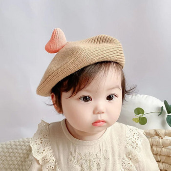 Φθινοπωρινό νέο μωρό μπερέ για κορίτσια με πλεκτό καπέλο για βρέφη καρδιά Lovely Painter Cap Winter ζεστά καπέλα Παιδικά στηρίγματα φωτογραφίας 1-3Y