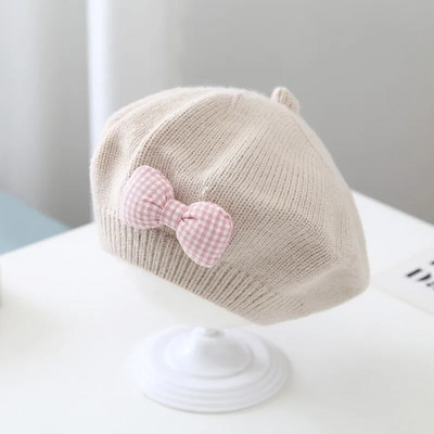 Moodne beebimüts ühevärvilised lilletüdrukud soe barett Vintage kootud baretimüts lapsed sügistalv lapsed kunstnik maalija müts