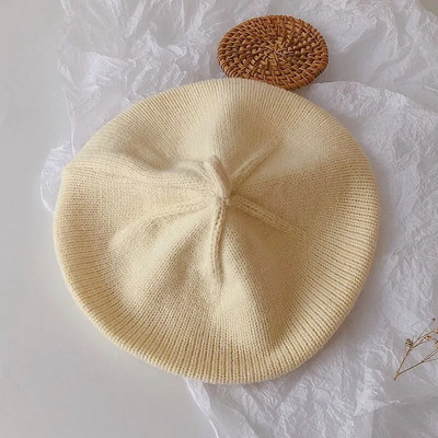 Moodne beebimüts ühevärvilised lilletüdrukud soe barett Vintage kootud baretimüts lapsed sügistalv lapsed kunstnik maalija müts