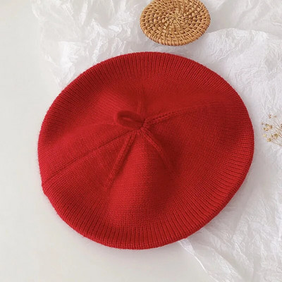 Moodne beebimüts ühevärvilised lilletüdrukud soe barett Vintage kootud baretimüts lapsed sügistalv lapsed kunstnik maalija müts