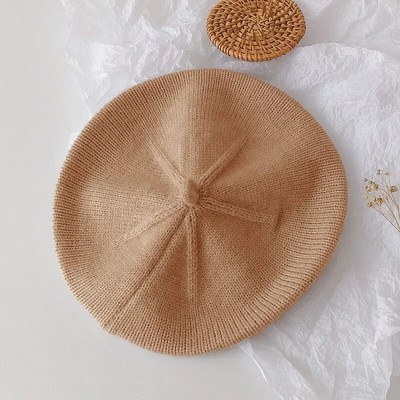 Moodne beebimüts ühevärvilised lilletüdrukud soe barett Vintage kootud baretimüts lapsed sügistalv lapsed kunstnik maalija müts