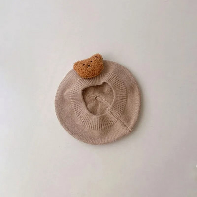 Moodne beebimüts ühevärvilised lilletüdrukud soe barett Vintage kootud baretimüts lapsed sügistalv lapsed kunstnik maalija müts