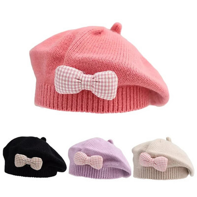 Бебешка барета на принцеса за момичета, плетени детски шапки с панделка, модна есенно-зимна детска шапка, бебешки аксесоари 1-4 години