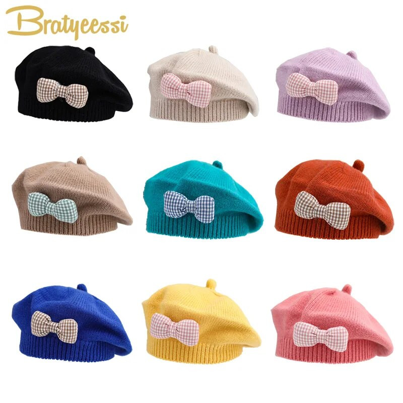Princesės kūdikių beretės kepurė mergaitėms lankas Megztos vaikiškos kepuraitės mados rudens žiemos vaikų kepuraitės Kūdikių aksesuarai 1-4 m.