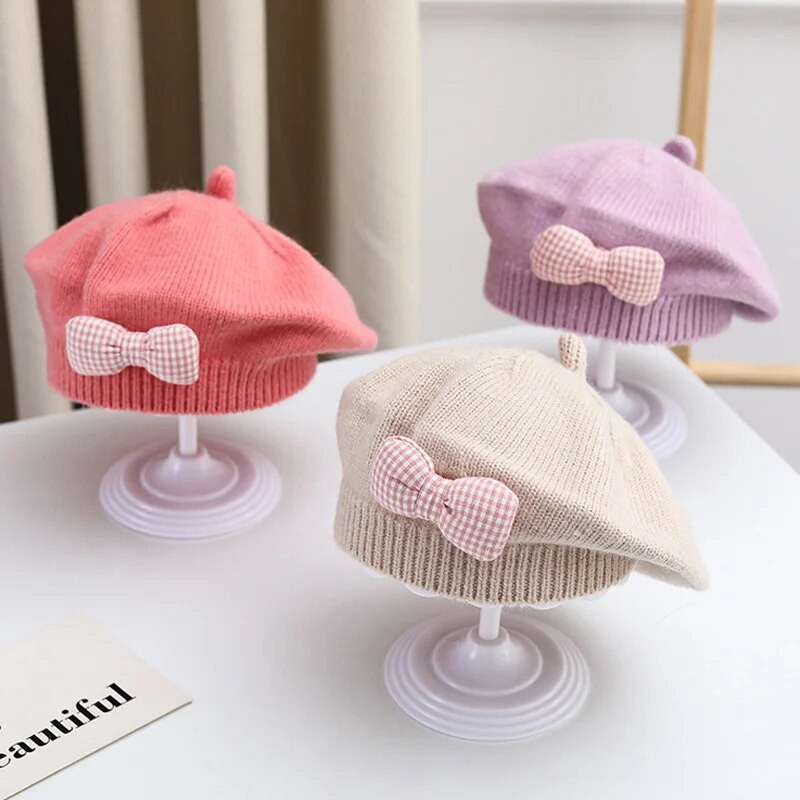 Princesės kūdikių beretės kepurė mergaitėms lankas Megztos vaikiškos kepuraitės mados rudens žiemos vaikų kepuraitės Kūdikių aksesuarai 1-4 m.