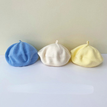 2023 Νέα Φθινοπωρινά Καπέλα Χειμώνα Μονόχρωμο Ακρυλικό Ζεστό Μπερέ Vintage Πλεκτά Καπέλα για μωρά αγόρια κορίτσια Παιδικά καλλιτέχνης ζωγράφος Beanie
