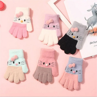 1Pair Kids Knitted Gloves Winter Warm Children Full Fingers Mittens Boys Girls Cute Cartoons Soft Gloves for 3-10 Years Old