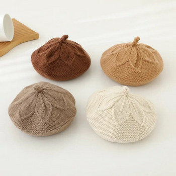 Плетена шапка с барета за бебешки аксесоари за коса Едноцветна бонбонена шапка за рисуване за момиче Детски боне Детски топли шапки 1-6M