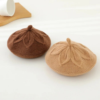 Плетена шапка с барета за бебешки аксесоари за коса Едноцветна бонбонена шапка за рисуване за момиче Детски боне Детски топли шапки 1-6M