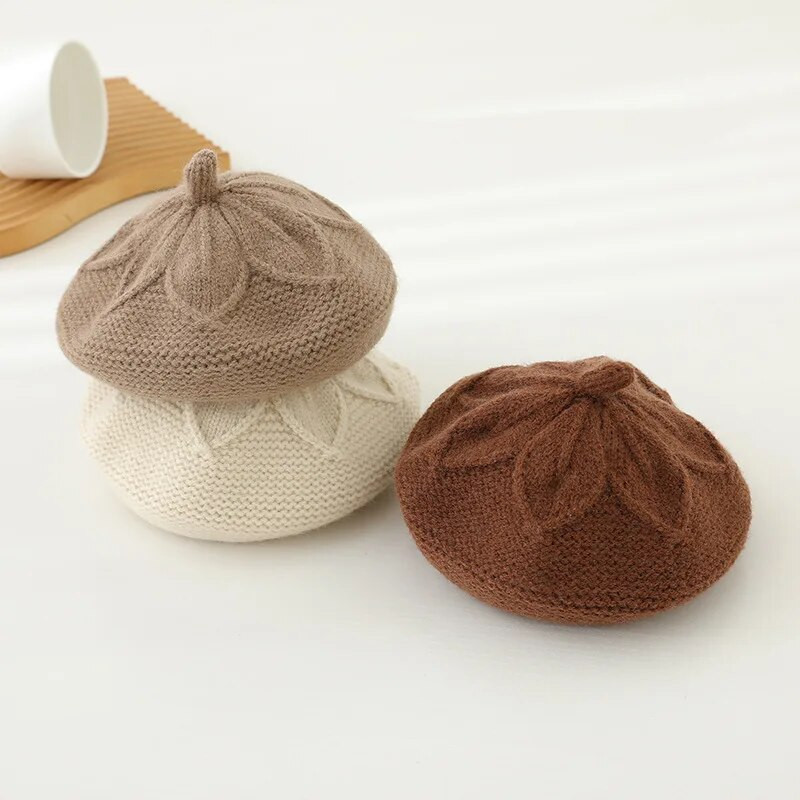 Pălărie cu beretă tricotată pentru copii Accesorii pentru păr pentru copii Căciulă de pictor în culoarea bomboană solidă pentru fete Copii Boneta Copii Pălării calde 1-6M