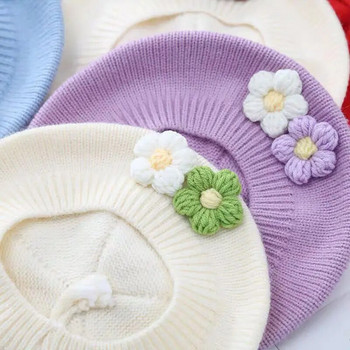 Χαριτωμένο λουλουδάτο μωρό μπερέ καπέλο Φθινοπωρινό, Χειμώνα Ζεστό πλεκτό καπέλο Beanie για βρέφη μονόχρωμα καπέλα ζωγραφικής Princess Toddler Girls