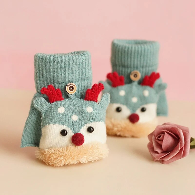 Lastele Talvekindad Jõulud armsad multifilmid Põdra Flip-poolsõrmega labakindad Tüdrukutele Poistele Lastele Soojad Pehme voodriga sõrmedeta kindad