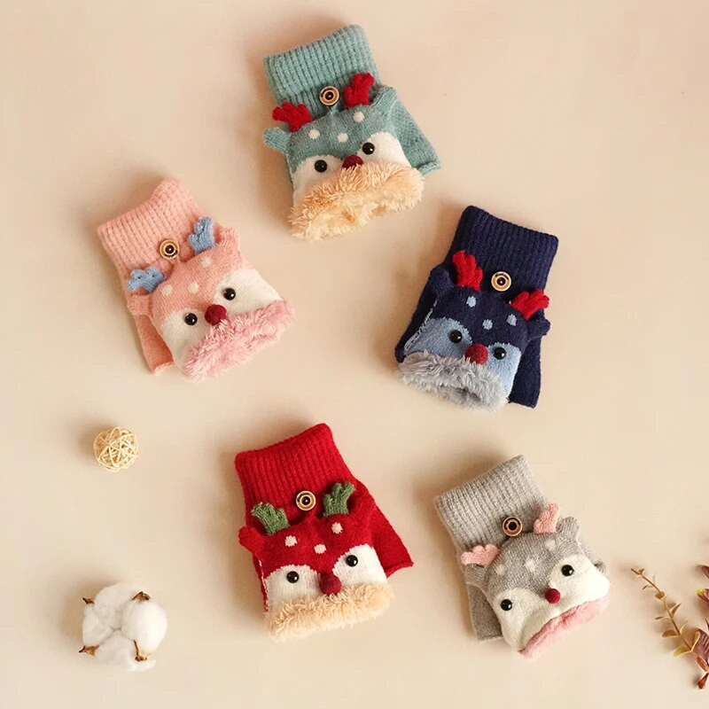 Lastele Talvekindad Jõulud armsad multifilmid Põdra Flip-poolsõrmega labakindad Tüdrukutele Poistele Lastele Soojad Pehme voodriga sõrmedeta kindad